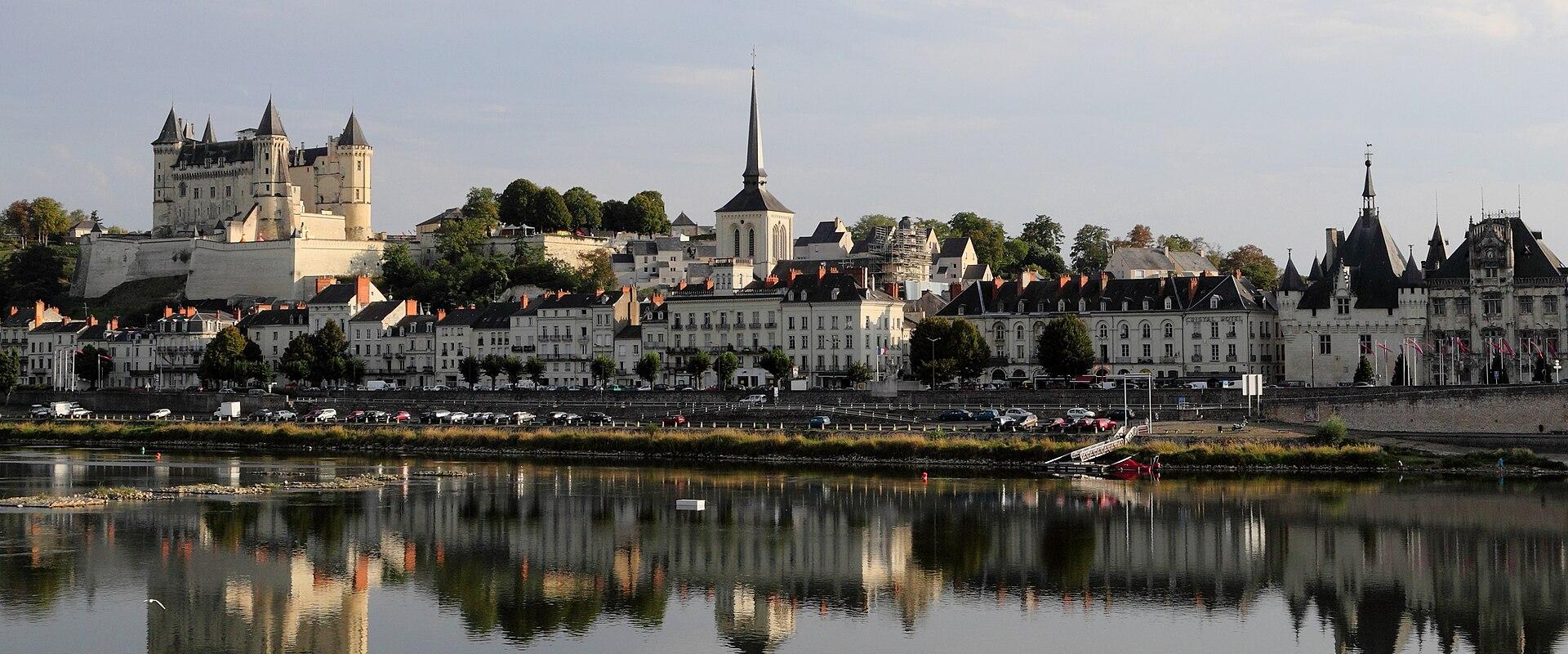Saumur and its château reflected in the Loire, Pays de la Loire
