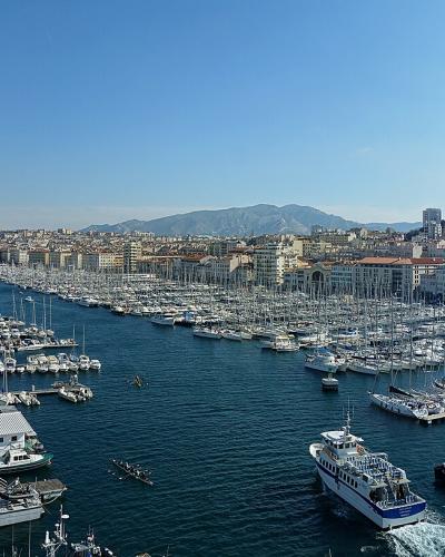 The Vieux-Port of Marseille with Notre-Dame de la Garde on the hill