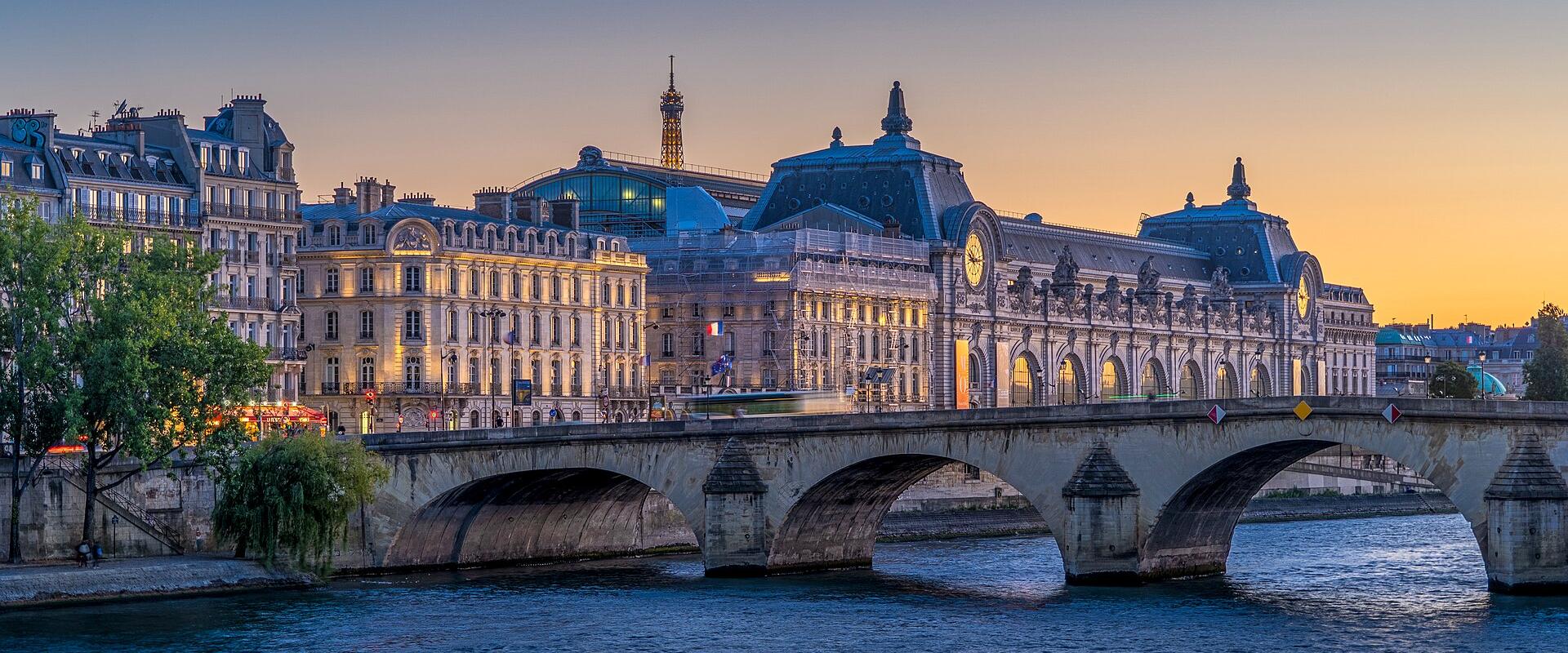 The Musée d'Orsay across the Seine at dusk