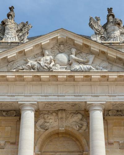 Neoclassical portico and pediment sculptures of the Palace of the Dukes of Burgundy, Dijon.