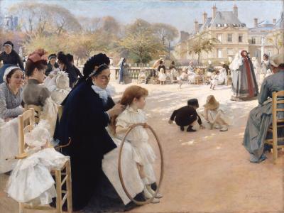Albert Edelfelt's painting shows Parisians relaxing in the Jardin du Luxembourg on a sunny day.