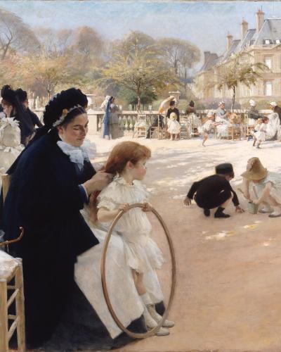 Albert Edelfelt's painting shows Parisians relaxing in the Jardin du Luxembourg on a sunny day.