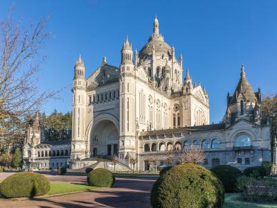 The Basilica of Sainte-Thérèse above its gardens in Lisieux