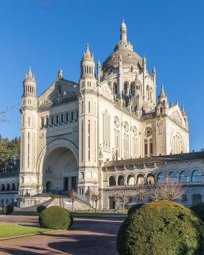 The Basilica of Sainte-Thérèse above its gardens in Lisieux