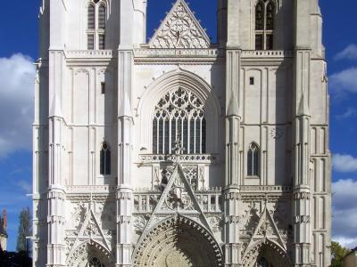 The twin-towered Gothic facade of Nantes Cathedral