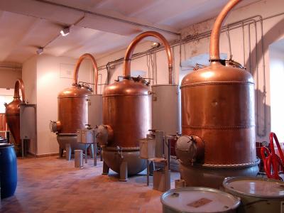 Copper perfume stills in the historic Fragonard factory, Grasse