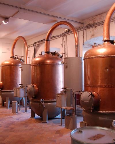 Copper perfume stills in the historic Fragonard factory, Grasse