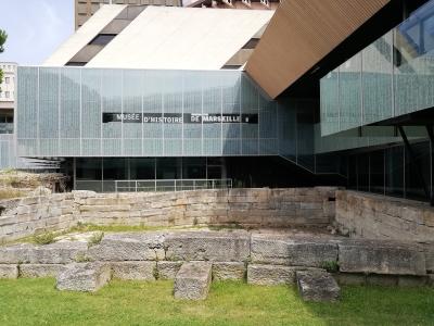 The Marseille History Museum above the ancient harbour remains of the Jardin des Vestiges