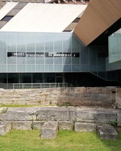 The Marseille History Museum above the ancient harbour remains of the Jardin des Vestiges