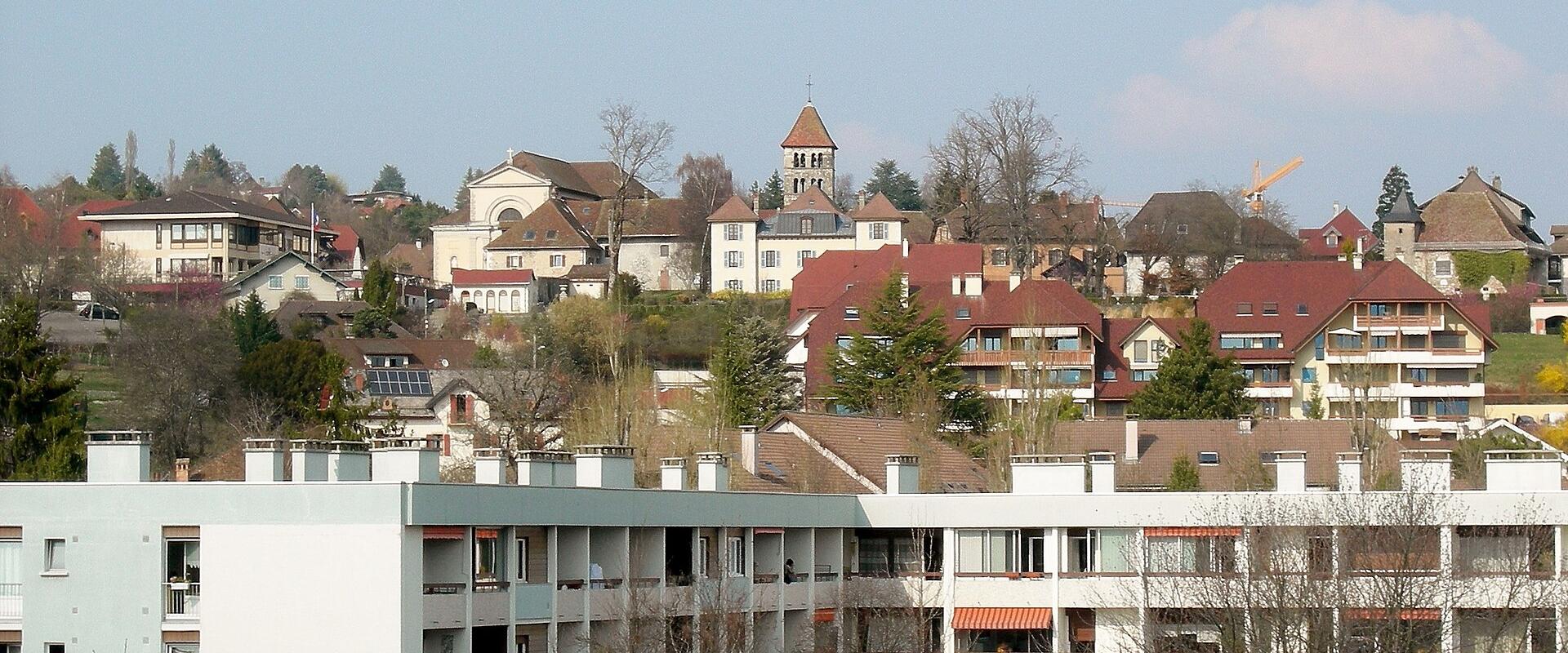Annecy-le-Vieux houses and church on the hillside above Annecy