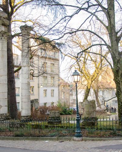 Roman columns among the trees of Square Castan, Besançon