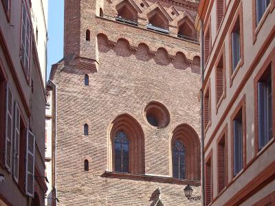The brick bell-wall facade of Notre-Dame du Taur, Toulouse