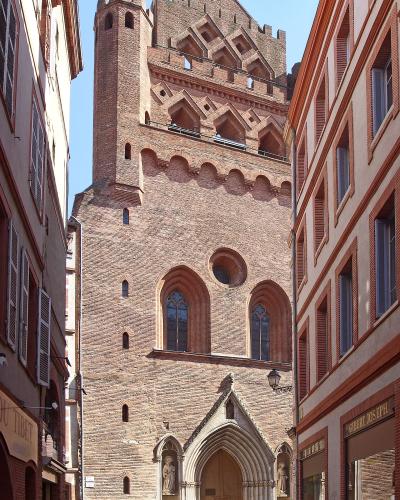 The brick bell-wall facade of Notre-Dame du Taur, Toulouse